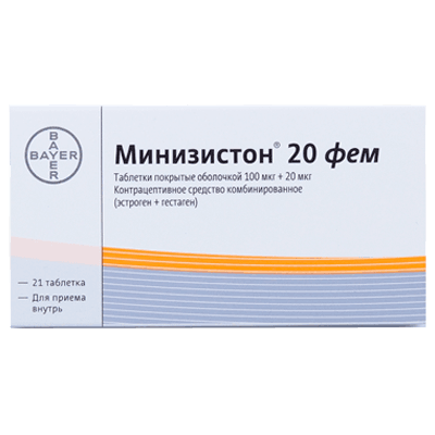 Минизистон 20 фем табл. п.о. 100мкг+20мкг №21 Минизистон 20 фем табл. п.о. 100мкг+20мкг №21