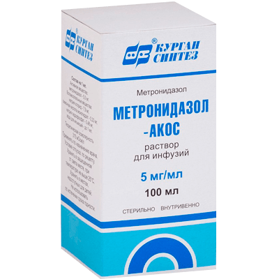 Метронидазол-Акос р-р для инфузий 5мг/мл 100мл №1 Метронидазол-Акос р-р для инфузий 5мг/мл 100мл №1