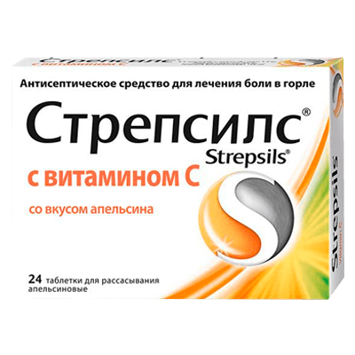 Стрепсилс с витамином С таб. д/рассас №24 (апельсин)