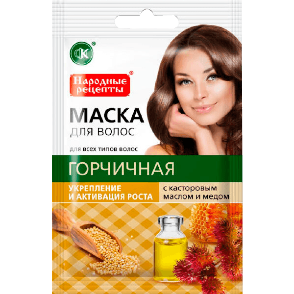 Народные рецепты Маска для волос Горчичная с касторовым маслом и медом 30мл