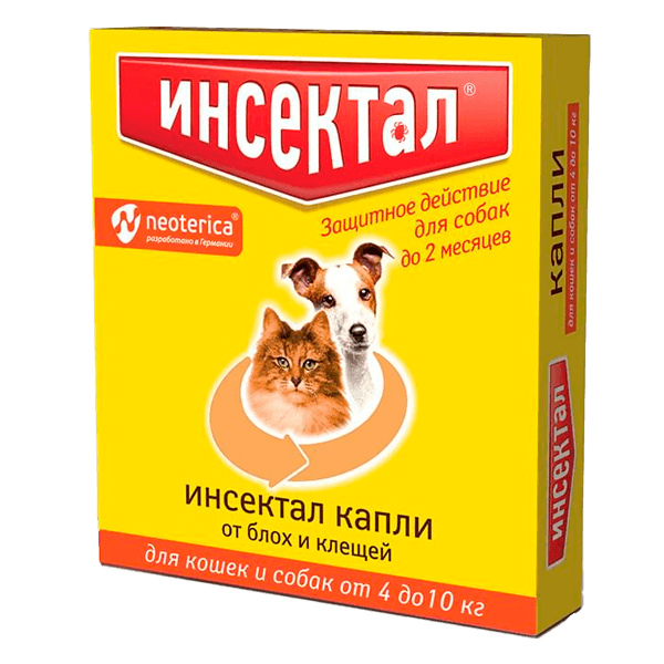 Инсектал Капли на холку для кошек и собак 4-10кг 1 пипетка