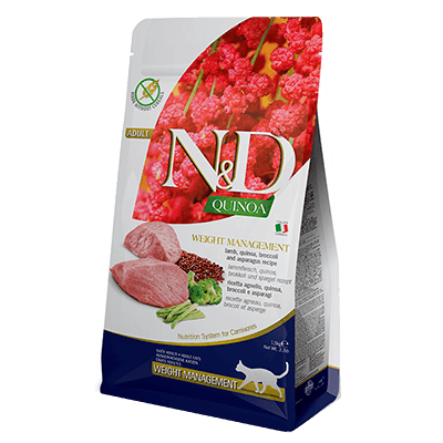 Фармина N&D Quinoa Weight Management Корм сухой для взрослых кошек контроль веса ягненок/киноа/брокколи/спаржа 1,5кг