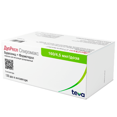 ДуоРесп Спиромакс пор. д/ингал. доз. 160мкг+4,5мкг/доза 120доз №3