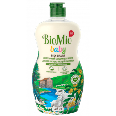 Biomio/Биомио Эко Бальзам для мытья детской посуды овощей и фруктов ромашка/иланг-иланг bio-balm baby 450мл
