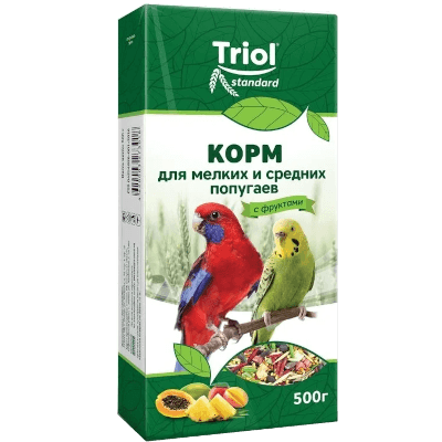 Триол Корм Standart для мелких и средних попугаев с фруктами 500г