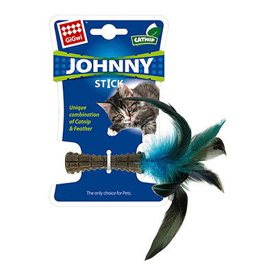 Гигви Johnny Stick Игрушка для кошек прессованная кошачья мята с перьями 8см(75399)