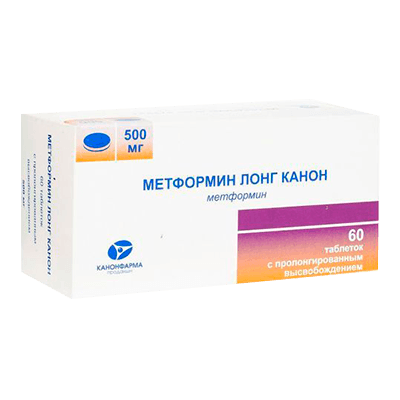 Метформин лонг Канон табл. с пролонг. высвоб. 500мг №60